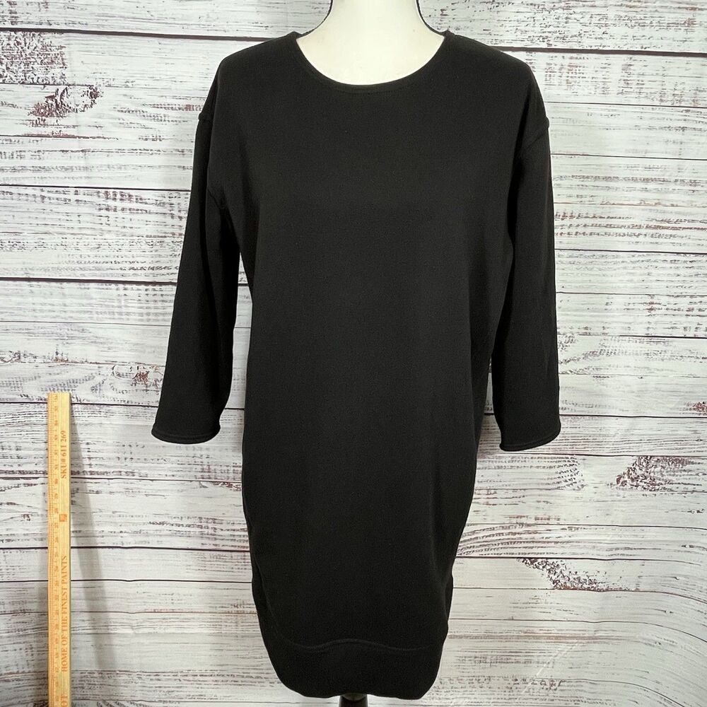 Athleta Cozy Karma Sweatshirt Dress Back Zip Pockets Fleece Lined Black Sz Small